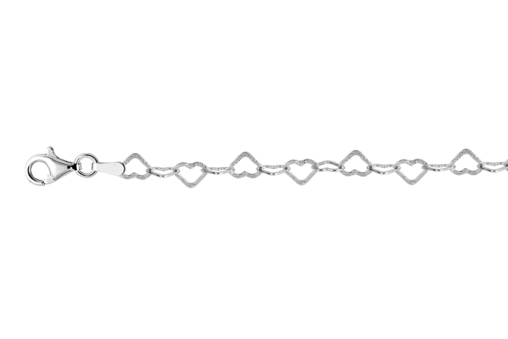 [18209A20E5DCPL] Sterling silver 5x6mm hearts with alternating sandblasted finish anklet (Sterling silver)