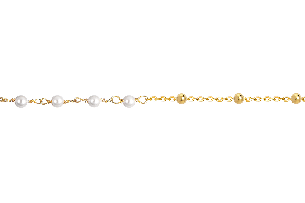 [18255B16E3DO] Sterling silver bracelet with 3mm pearls and 3mm beads (Gold plated)