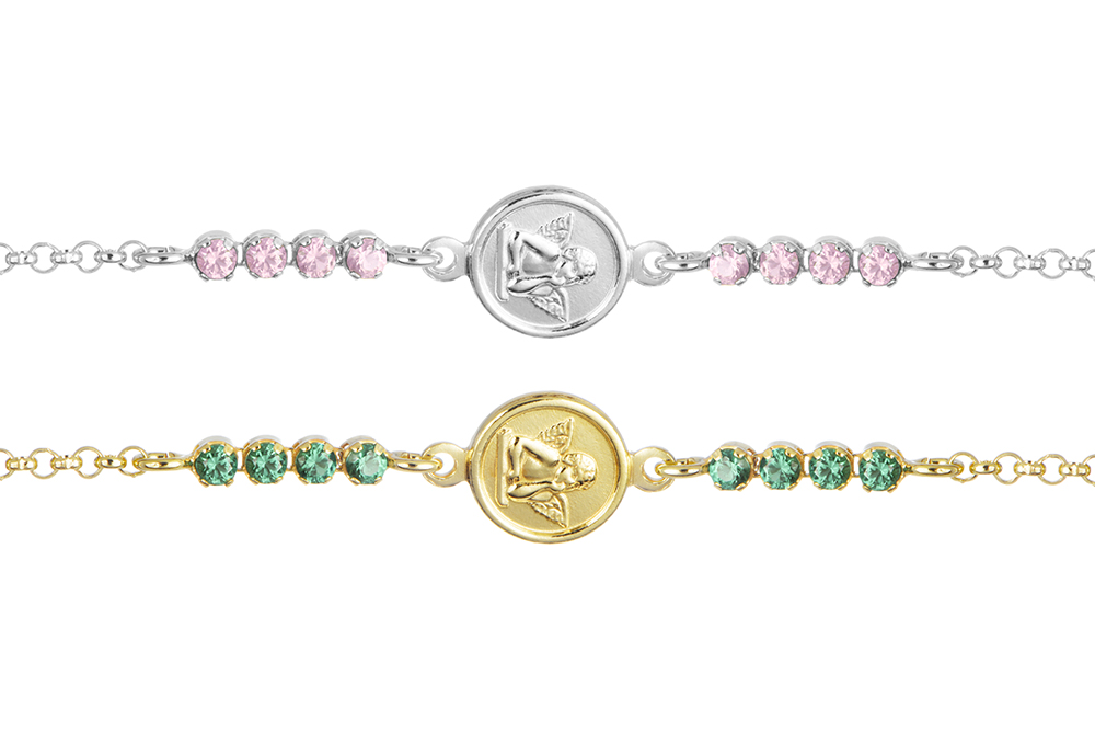 Sterling silver 8mm angel medal with zirconia bracelet