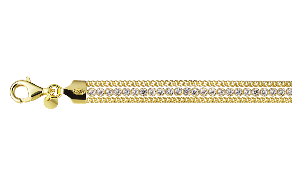 [18349B16E3ZBLDO] Sterling silver mixed chains and 2mm tennis bracelet (Gold plated)