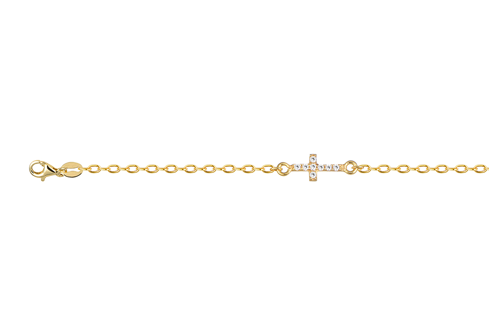[18456B16A2ZBLDO] Sterling silver 4x12mm zirconia horizontal cross bracelet (Gold plated)