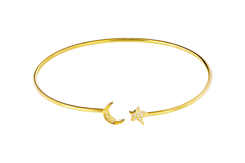 Sterling silver 7x5mm star and 8x5mm moon with cubic zirconia bangle