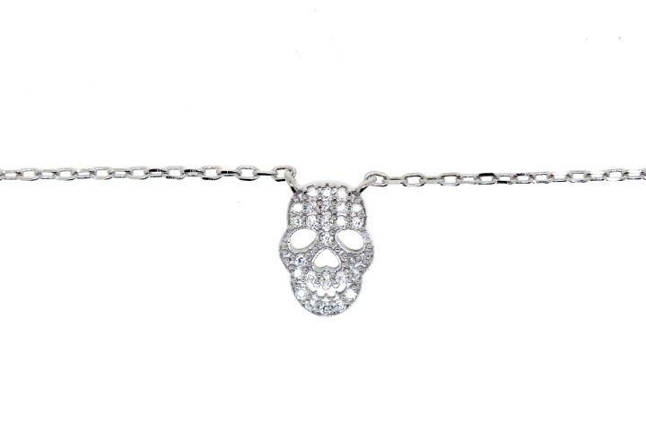 [06502C001ZBL] Silver 925 necklace skull cz 4 40+5cm rhodium