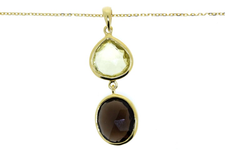 [06891C000000] Collar plata 925 cuarzo limon y cuarzo ahumado 