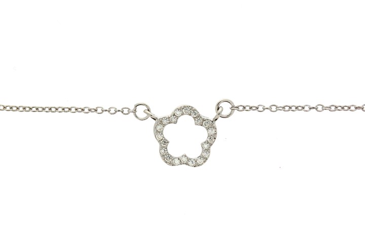 [07416C001ZBL] Silver 925 flower cz necklace 40+5cm rhodium