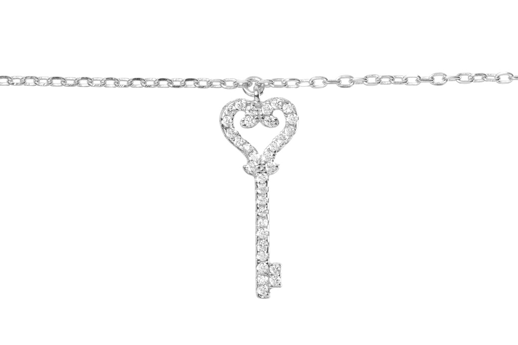 Collar plata 925 llave corazon cz 