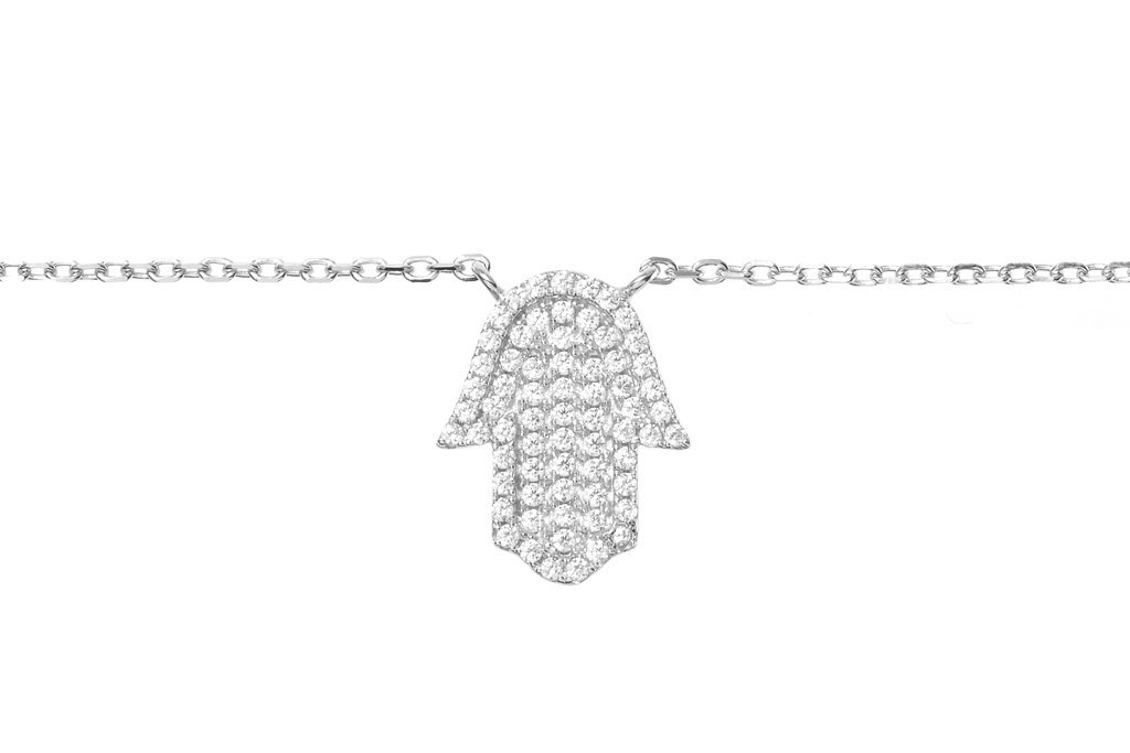 Silver 925 hand of fatima neck 40+5cm rhodium