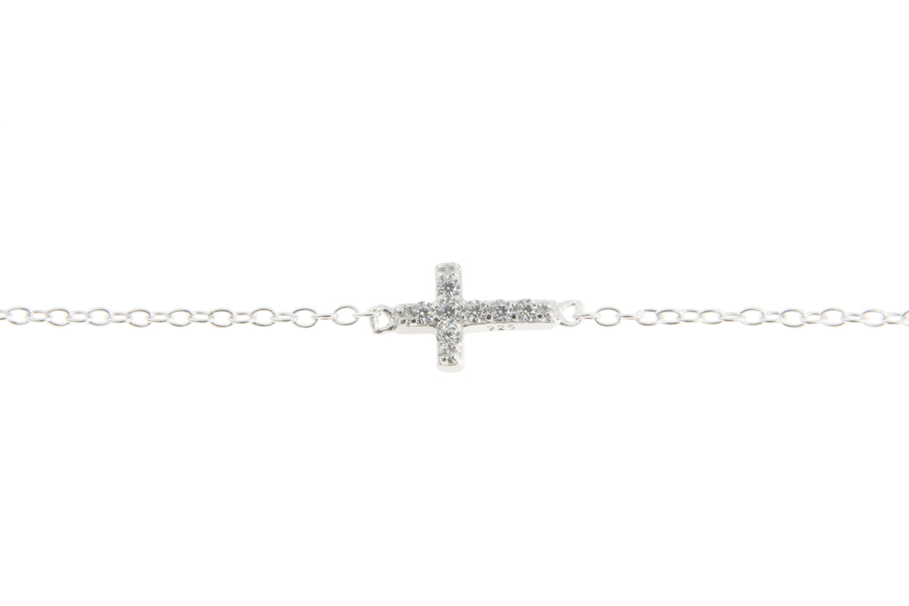 [09495C381ZBL] Silver 925 cross cz necklace 38+5cm rhodium