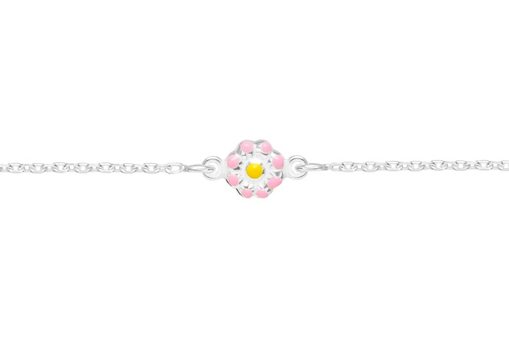 [09766E350ROS] Silver 925 enamel flower neckl 35+5cm sterling silver