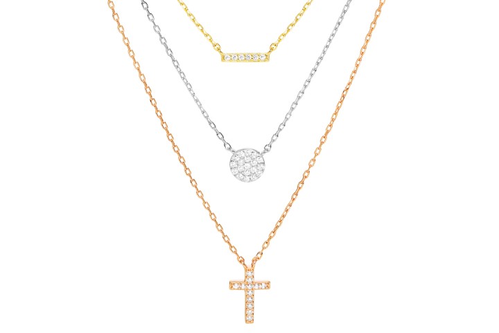 [10004C005ZBL] Silver 925 cz necklace 40+5cm gold plated + rhodium plated + rose gold plated
