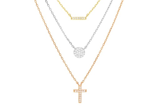 [10004C005ZBL] Collar plata 925 cruz circulo tres cadenas 