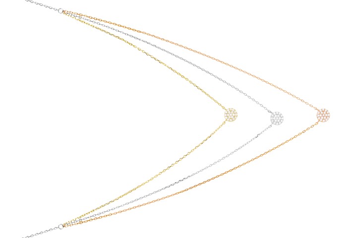 Silver 925 cz necklace 40+5cm gold plated + rhodium plated + rose gold plated