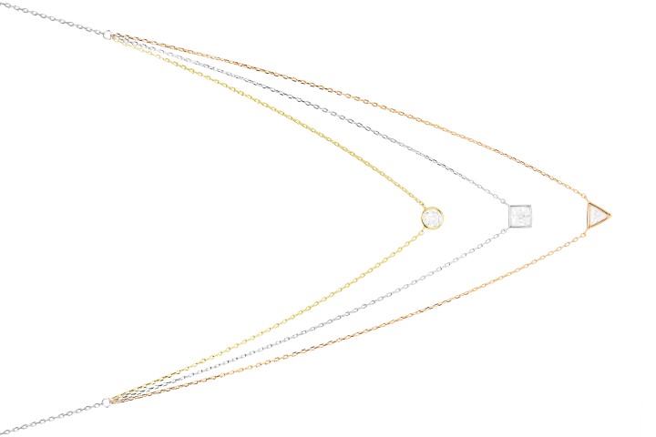 Silver 925 cz necklace 40+5cm gold plated + rhodium plated + rose gold plated