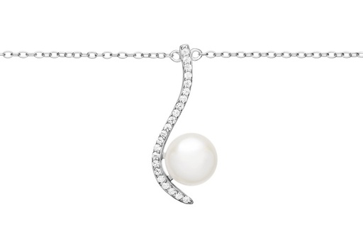 [10884C001ZPB] Silver 925 cz & pearl necklace 40+5cm rhodium