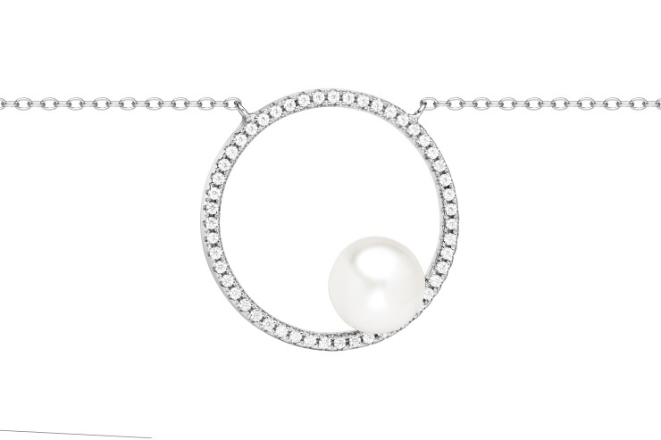Collar plata 925 circulo con zirconita y perla 
