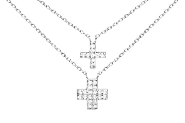 [10928C381ZBL] Silver 925 cz necklace 38+5cm rhodium