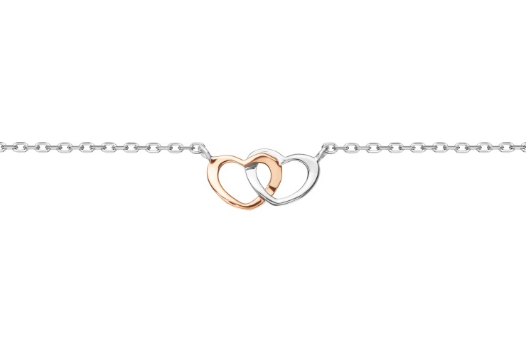 Collar plata 925 dos corazones bicolor 