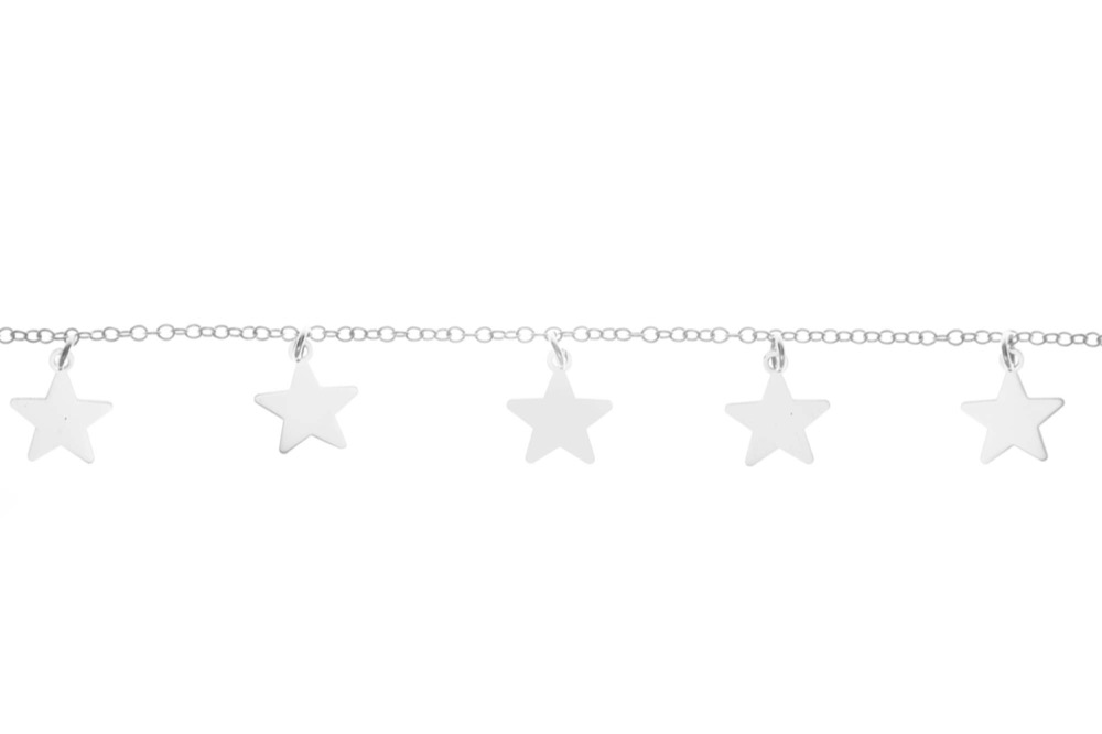 Silver 925 five stars necklace 38+5cm sterling silver