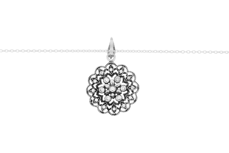 [12580C000ZBL] Silver 925 cz mandala necklace 40+5cm sterling silver
