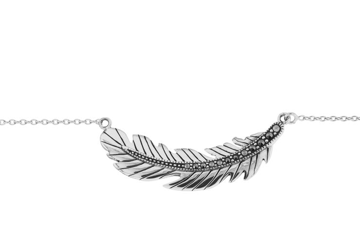 [12582C000MMQ] Silver 925 marcasite feather n 40+5cm sterling silver