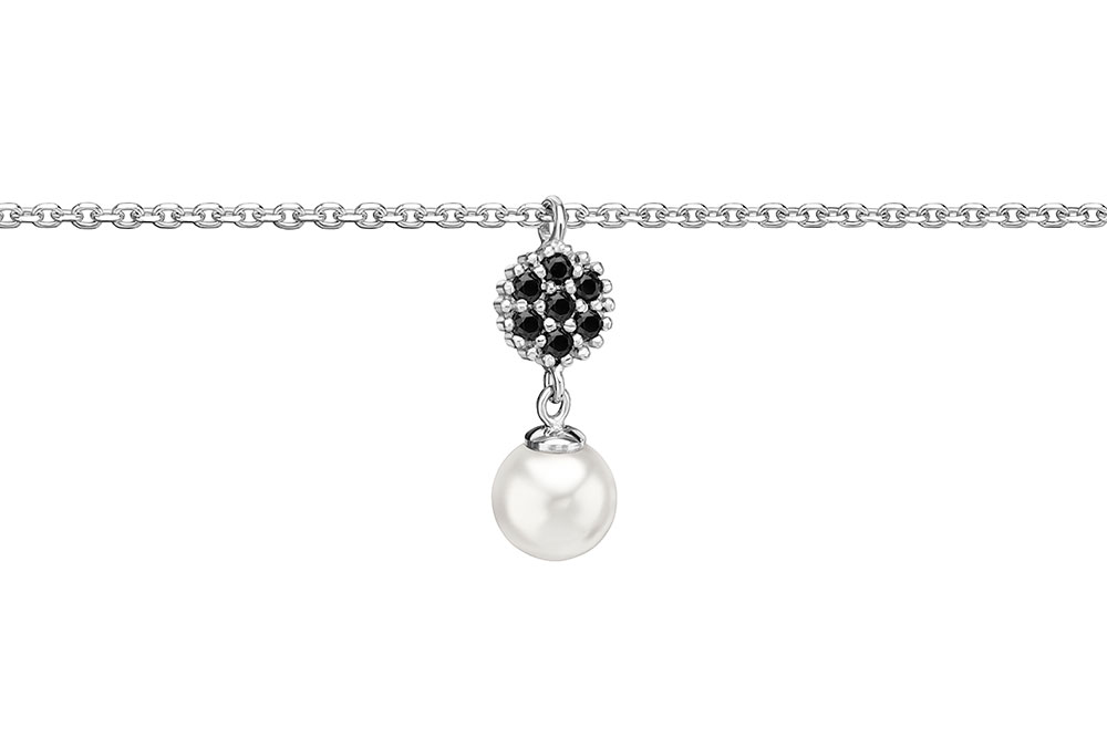 Silver 925 pearl & cz necklace 38+5cm rhodium