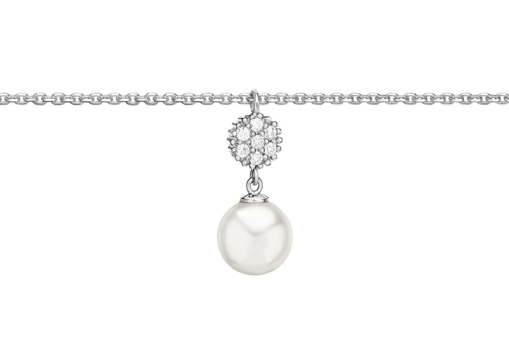 Silver 925 pearl & cz necklace 38+5cm rhodium