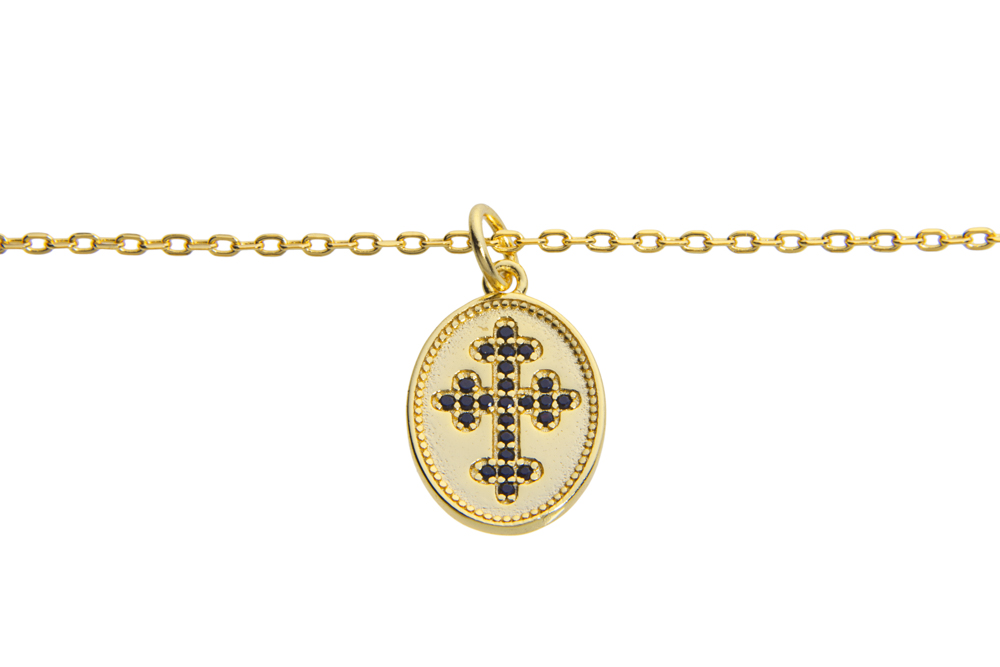 [13926C382ZNE] Silver 925 cz necklace 38+5cm gold plated