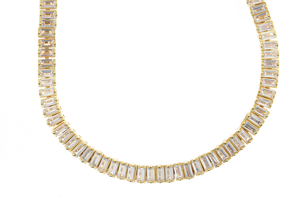 [14420C342ZBL] Silver 925 baguette cz necklace
