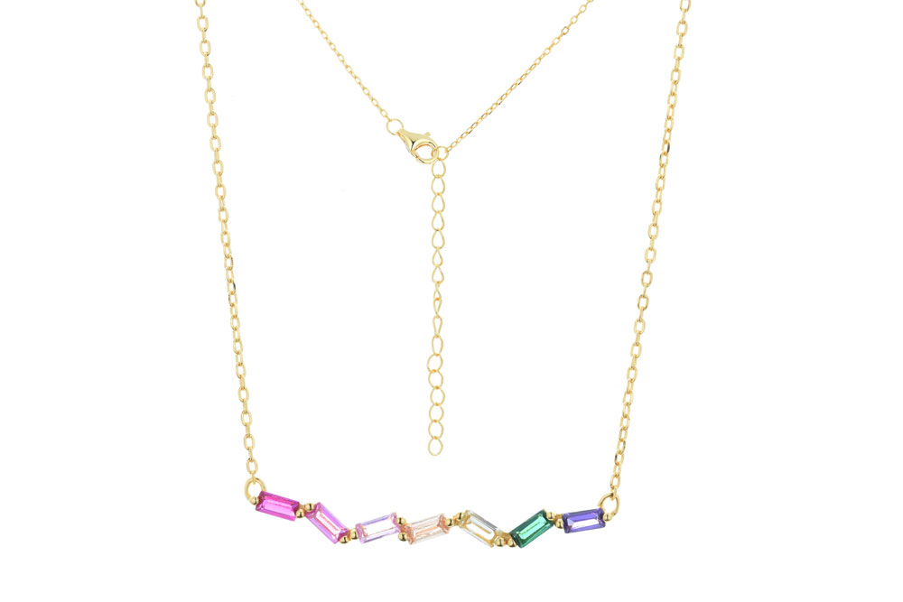 [15016N0038E5MXDO] Sterling silver mix baguette zirconia necklace