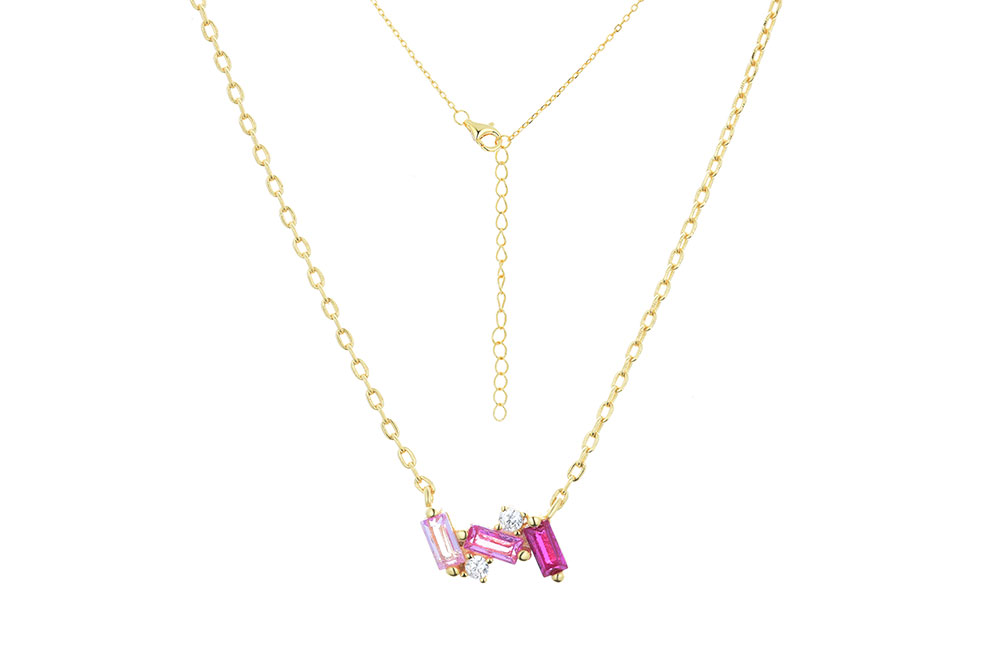 [15017N0038E5MXDO] Sterling silver mix baguette & squared zirconia necklace