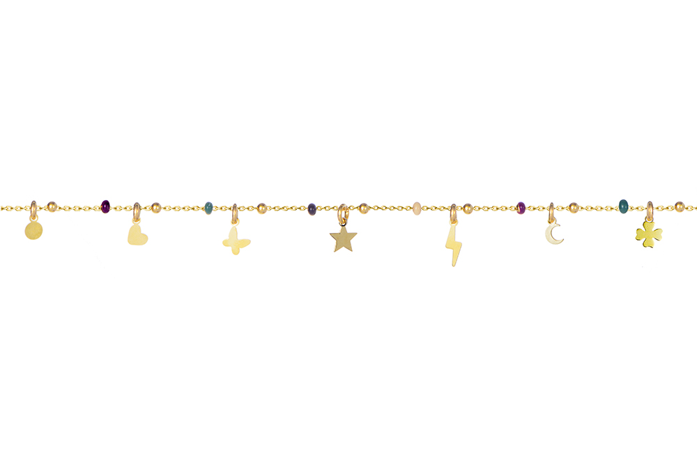 Sterling silver moon star heart & enamel beads necklace