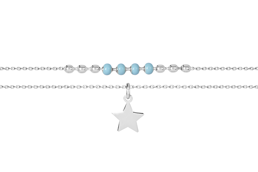 Sterling silver star with enamel beads necklace