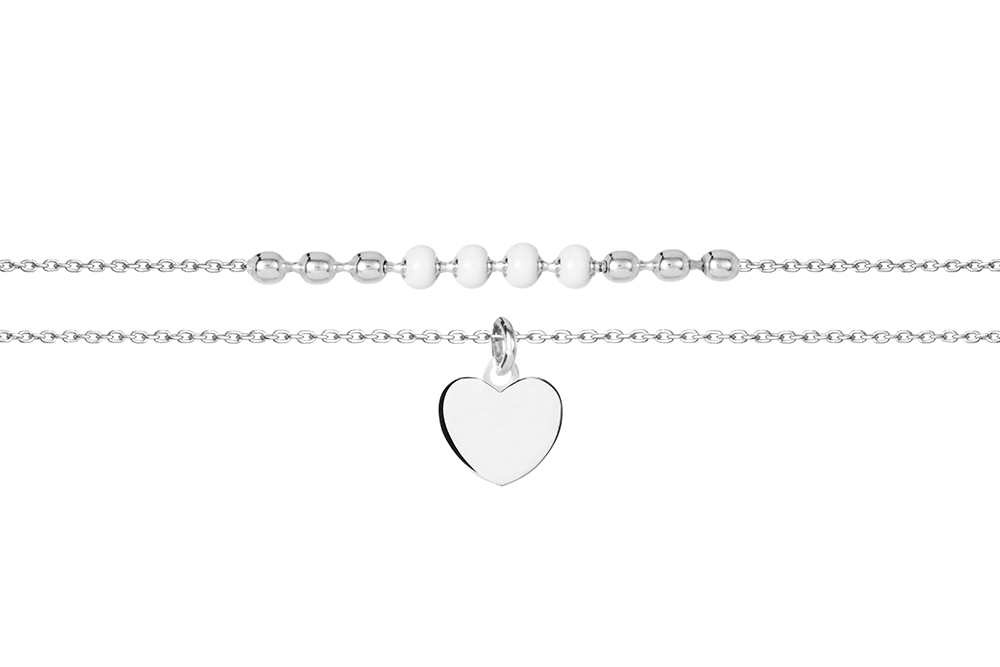 [15615N38E5EBLPL] Collar plata 925 corazon con bolitas de esmalte 38cm + 5cm esmalte turquesa brillo plata
