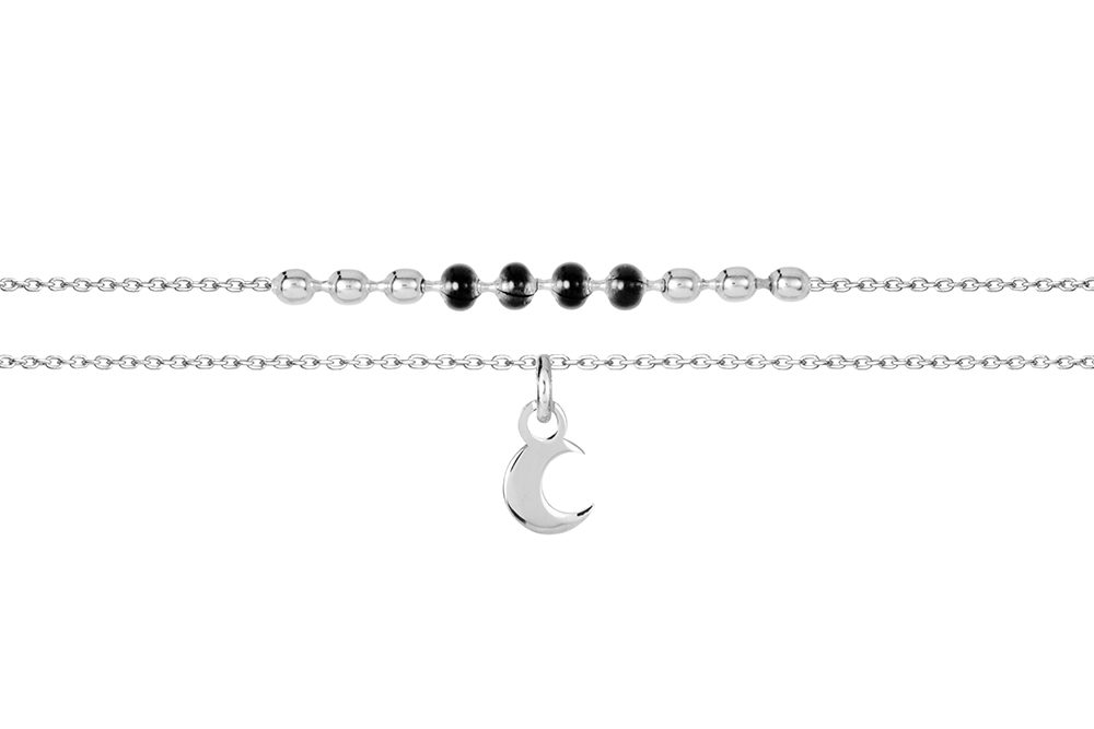 Sterling silver moon with enamel beads necklace