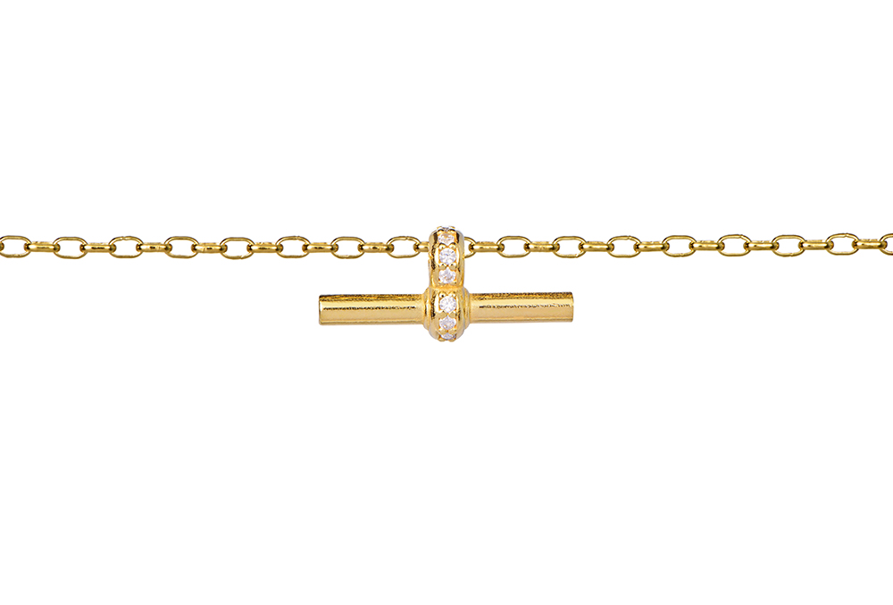 Sterling silver cable chain with zirconia t-bar necklace