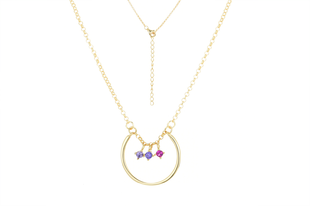 [15760N40E5ZMXDO] Sterling silver open circle with chain and mix zirconia necklace