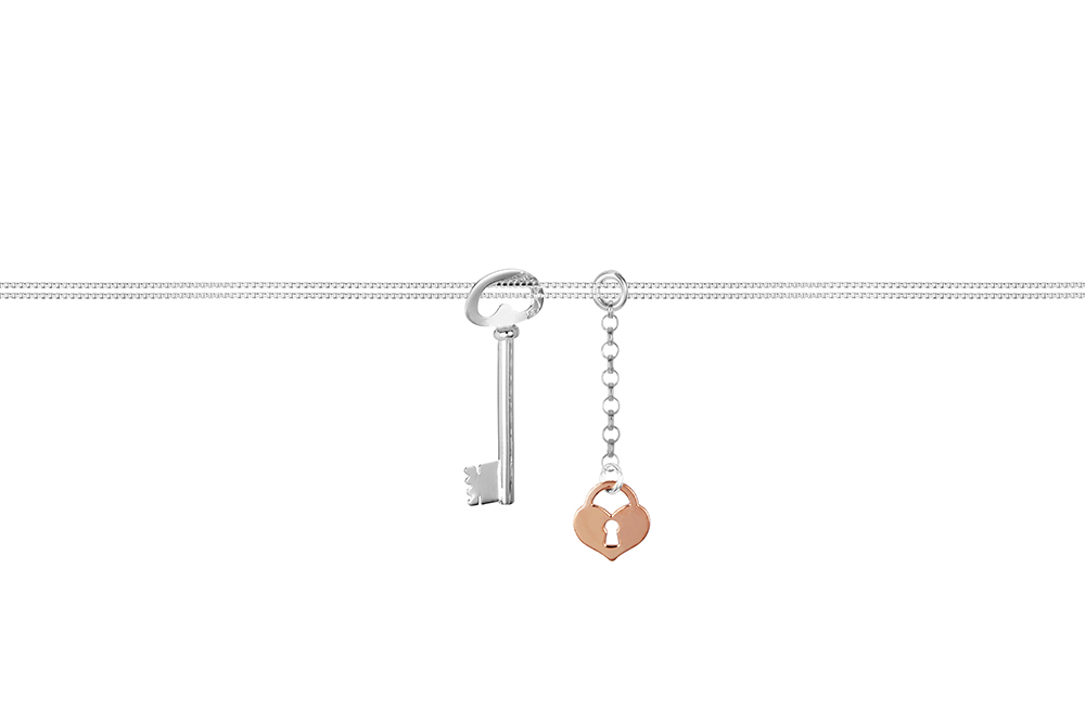 [16518N38E5PLDR] Sterling silver key & heart padlock necklace