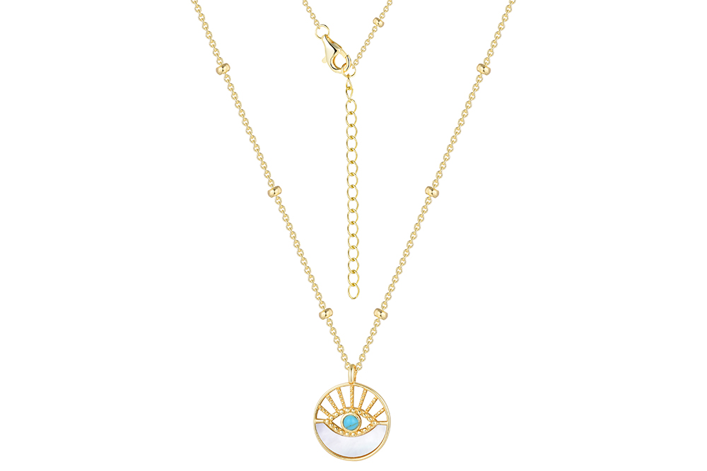 Sterling silver mop & turquoise stone turkish eye necklace