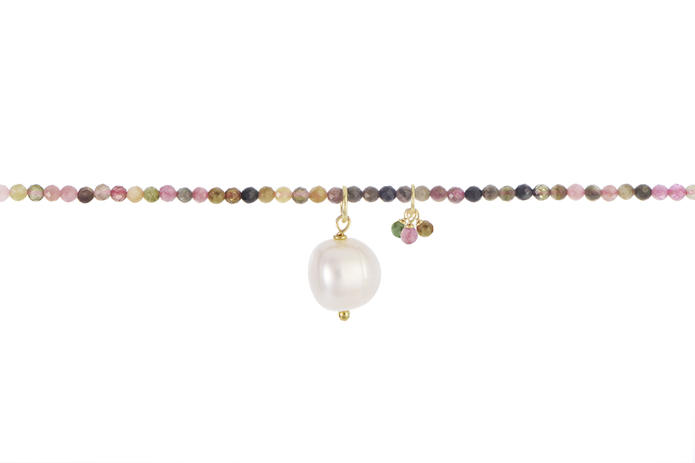 Sterling silver semiprecious stone & pearl necklace