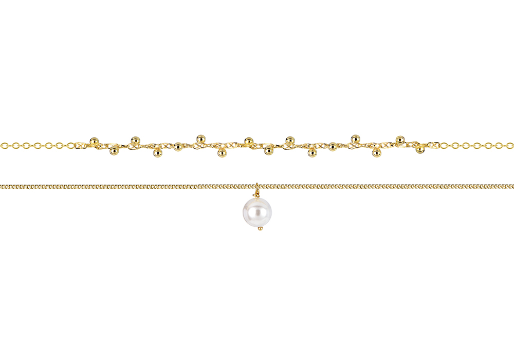 Collar plata 925 doble cadena bolitas 2.5mm y perla 6mm