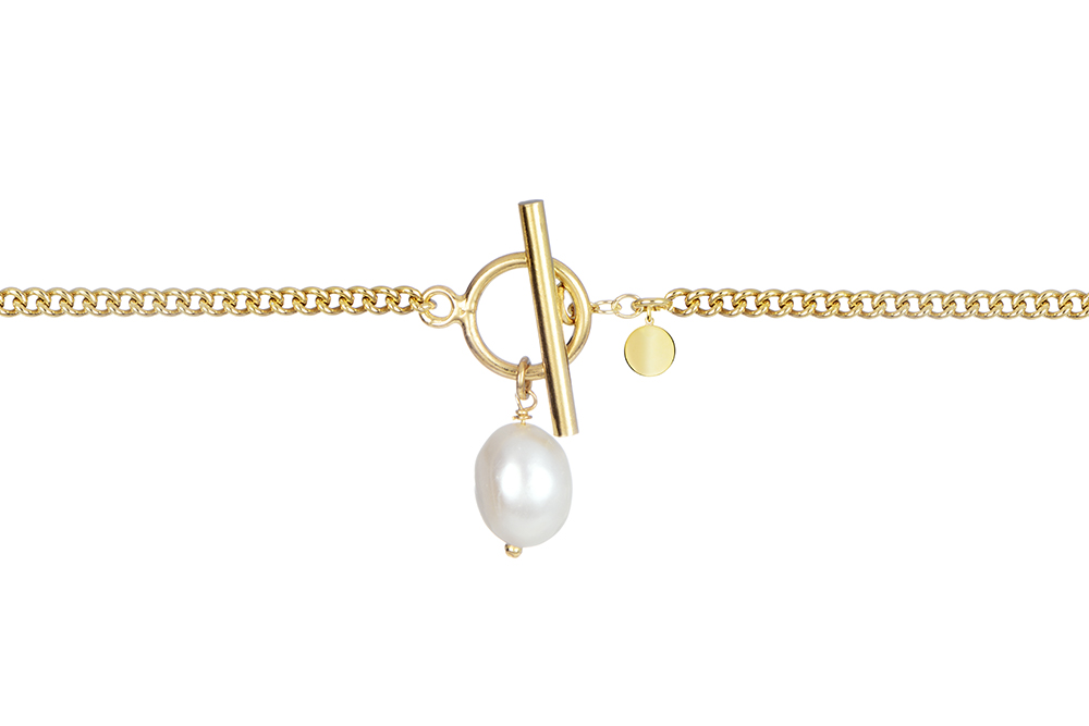 [16896N4000PBLDO] Collar plata 925 cadena barbada perla 8mm