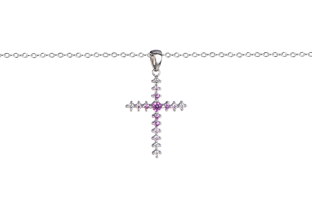 [17076N40E5ZBLRORD] Sterling silver zirconia cross necklace