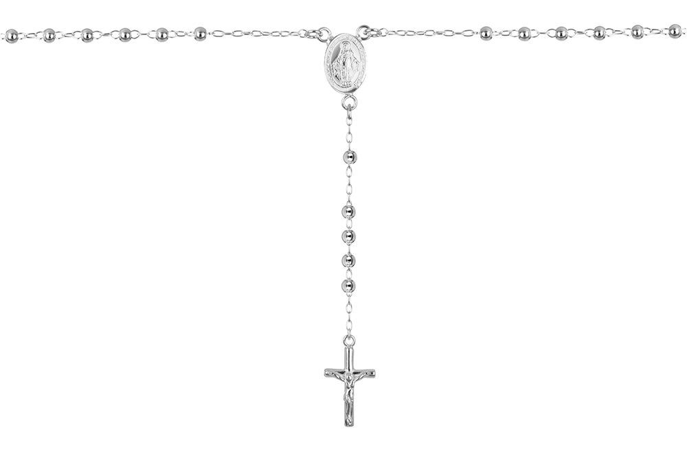 [17128N5500PL] Sterling silver rosary 3mm bead necklace
