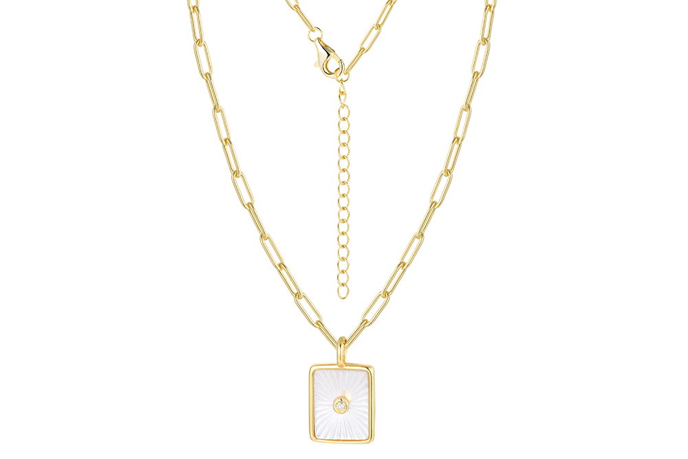 Collar plata 925 cadena eslabones placa rectangular 12x10mm nacar