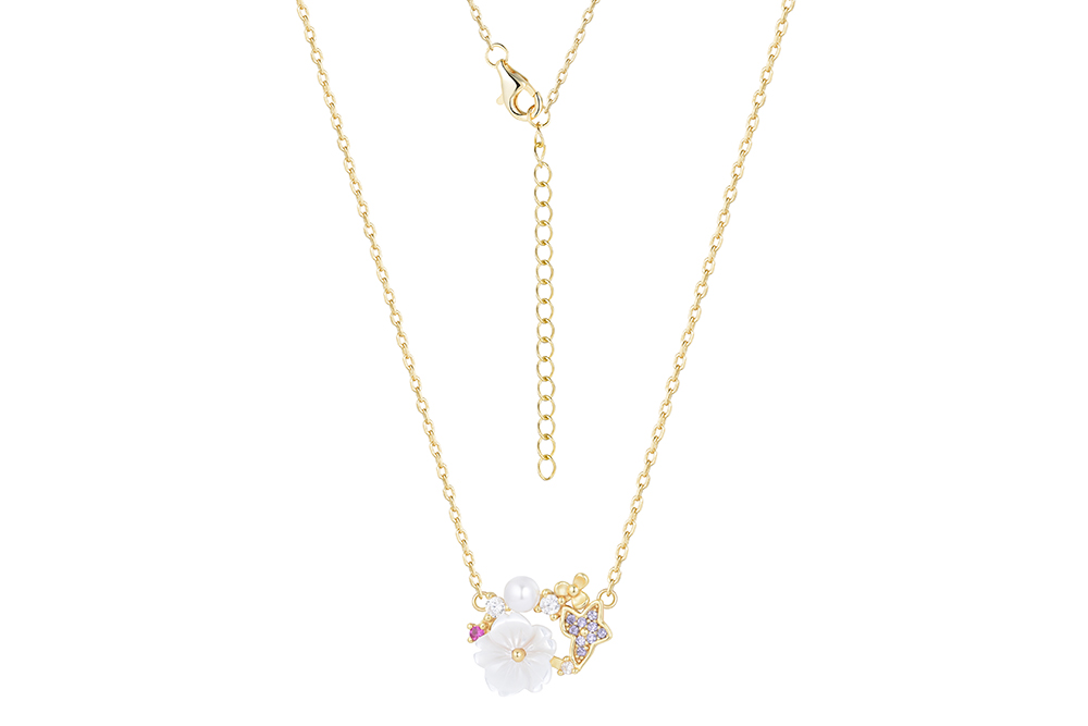 Sterling silver mop flower & mix zirconia necklace