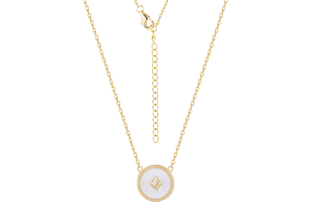 Sterling silver compass rose mop with zirconia necklace