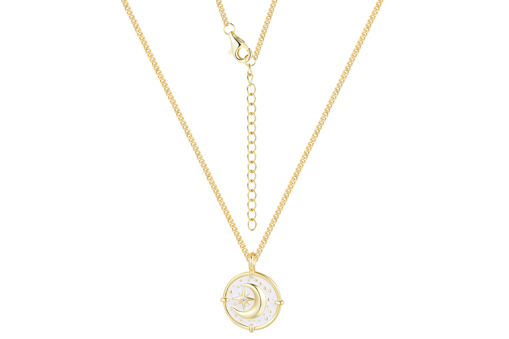 [17165N38E5ZBLDO] Collar plata 925 luna y rosa de los vientos zirconita