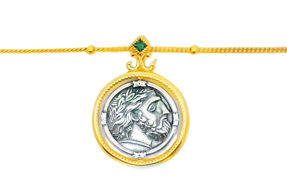 Sterling silver roman ancient coin necklace two-sided rotating