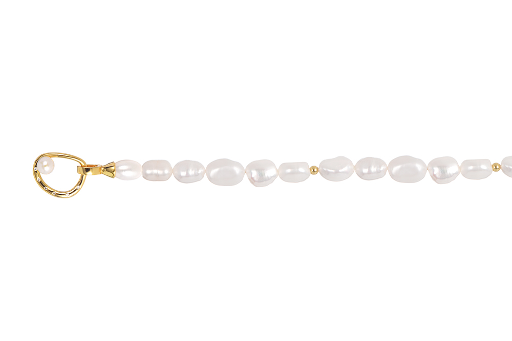 Sterling silver 8-9.5mm irregular shape baroque freshwater cultured pearl necklace with zirconia closure