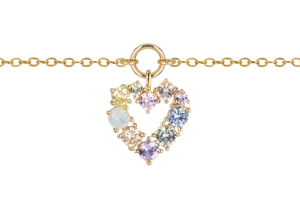 Sterling silver rainbow zirconia heart necklace